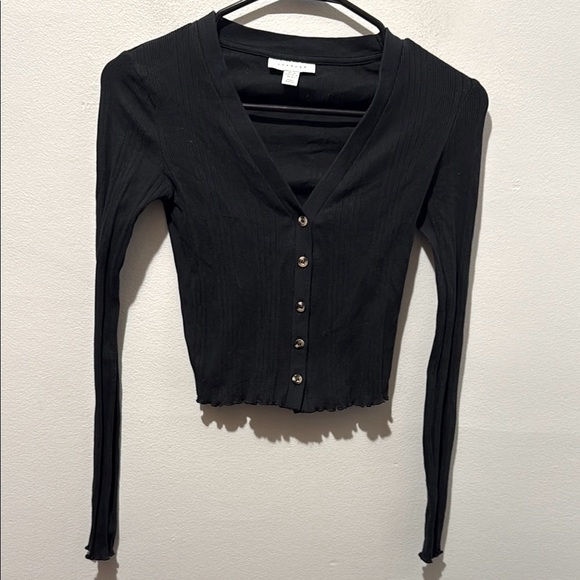 Topshop XS Black Long Sleeve Button-Up Cropped Top - Picture 1 of 9